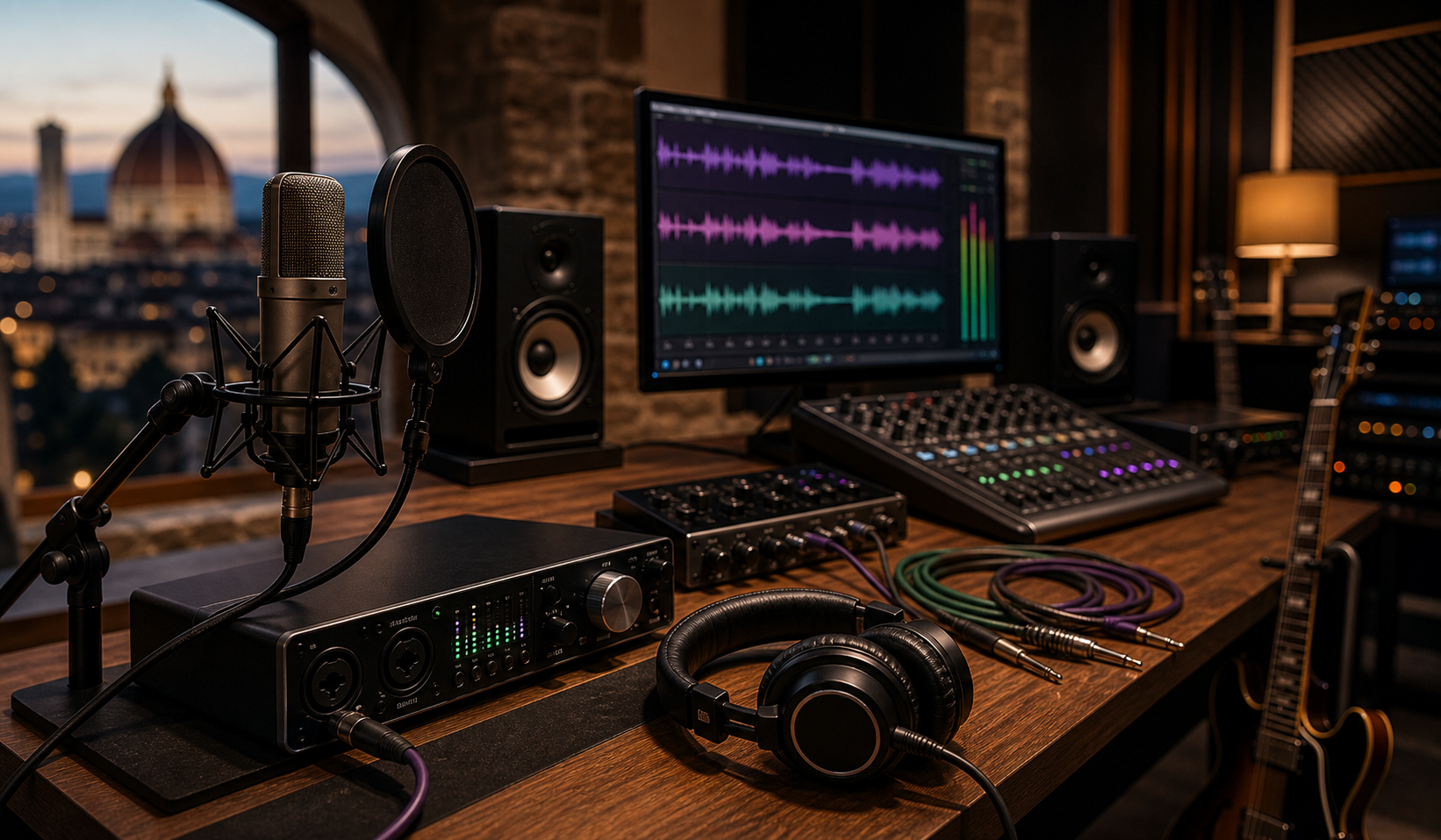 Banco di regia e attrezzatura dello studio Registrazioni Pro