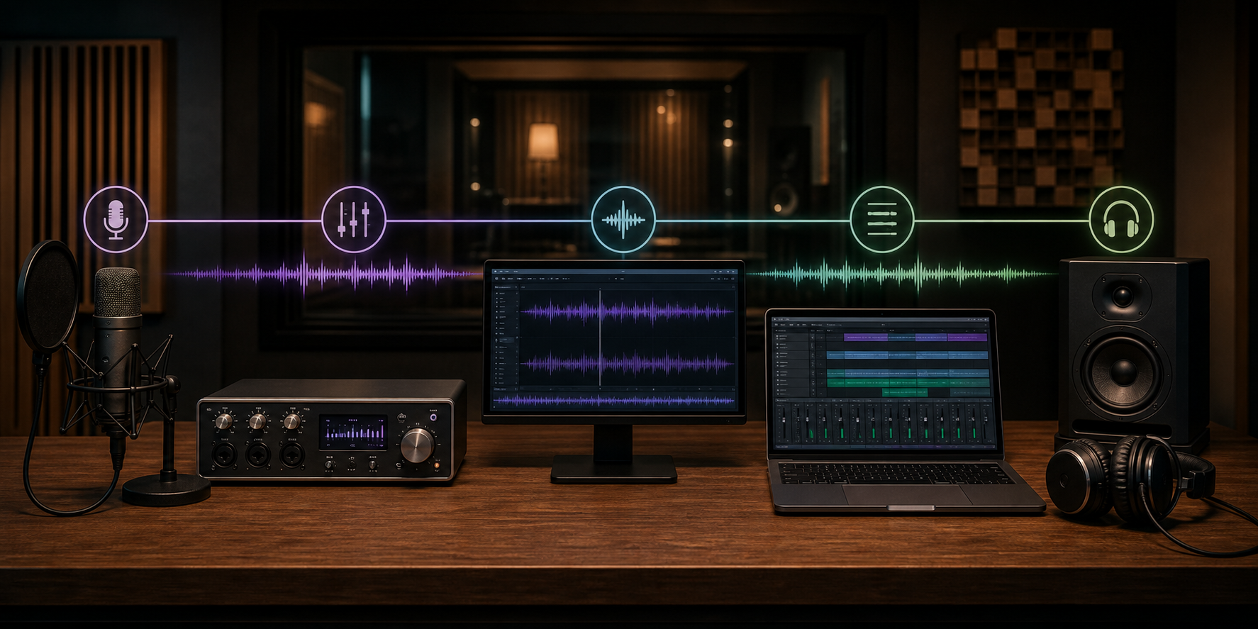 Schermata di editing audio e flusso di lavorazione dello studio Registrazioni Pro